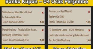 Hazır Kuponlar 04 Ocak 2018 Perşembe